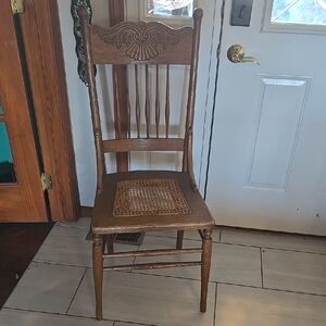 Vintage America Brown Carved Wood Cane-Seat Chair